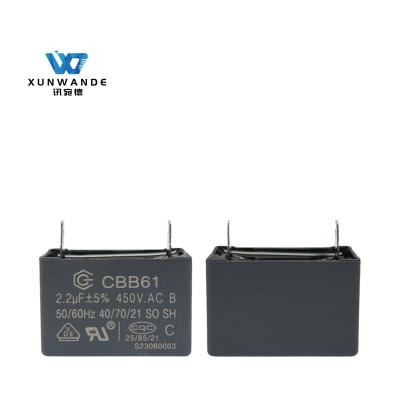 CBB61 Capacitor de filme Ventilador de célula 450V 2.2UF SH Tipo terminal Capacitor classe B