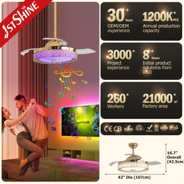 Ventilateur de plafond rétractable avec lecteur de musique léger RGB
