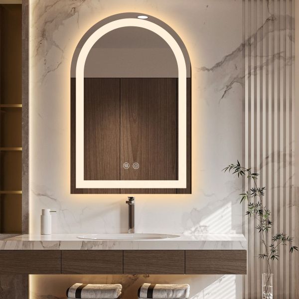LED Light Backlit Arch Bathroom Mirror , Asymmetrical LED Bathroom Mirror