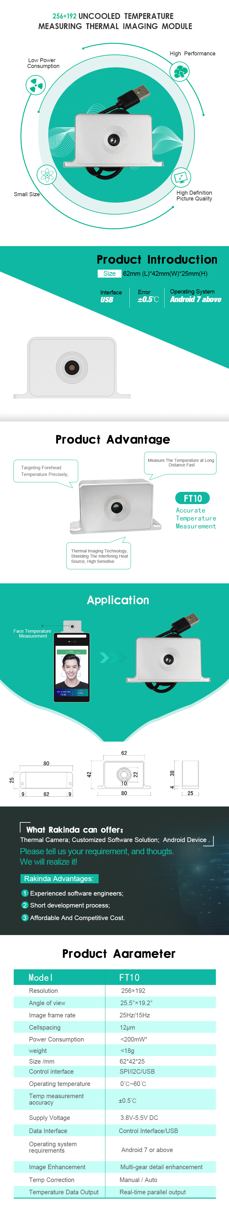 Блок развертки камеры интерфейса USB FT10 термальный для блока развертки температуры системы посещаемости работы распознавания лиц