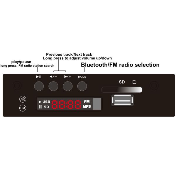 Bluetooth FM Radio Module with LED Display DC 5V/12V Optional Power Supply for Amplifier Upgrade