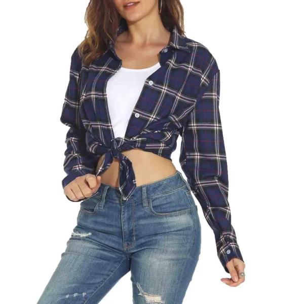                 Womens Plaid Button Down Shirt Long Sleeve Flannel Classic Casual Blouse             