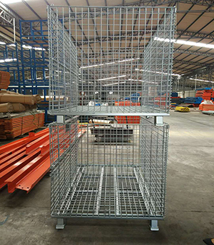 Fold - Able Galvanized Welded Metal Basket Wire Storage Cage For Warehouse