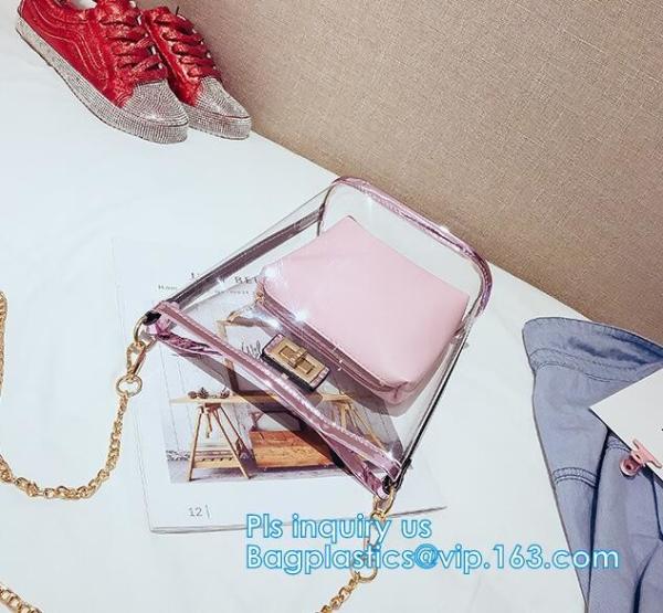 Gift bag clear shopping bag custom PVC plastic shopping bag, shiny pvc handle shopping hand bag clear tote bags ladies h