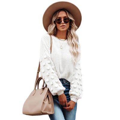 A luva longa Crewneck das camisetas do pulôver de mulheres brancas fez malha a parte superior de Soild
