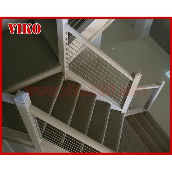 Steel Cable Stair VK80SC Aluminum Carbon Steel Powder-coate Treed Beech Wooden Handrail 304 Stainless Steel Glass