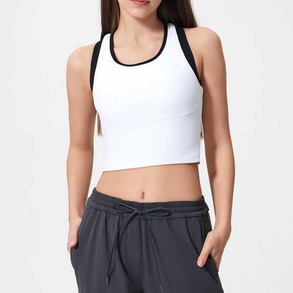 High Support Brown Racerback Sports Bra with White Trim Moisture Wicking