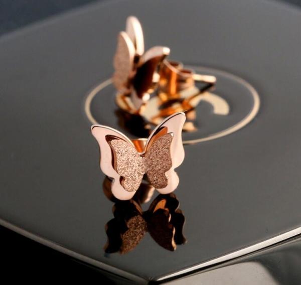 New Designs Gold Earring Stainless Steel Earring  Frosted Gold Stud Butterfly shape