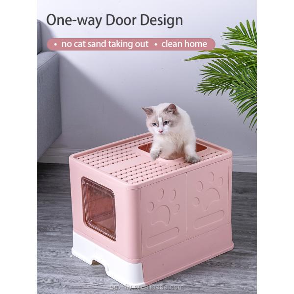 Foldable Large Cat Litter Box Plastic Rectangular Closed For Cats in Pink/Blue/Grey