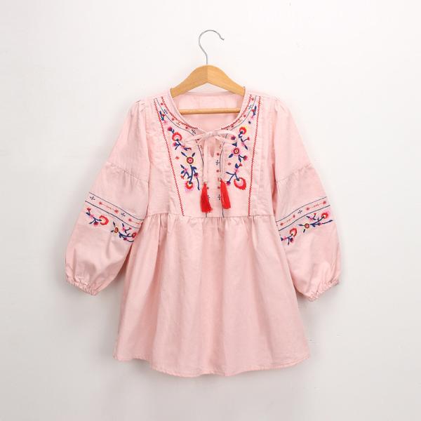 Long Sleeved Embroidered Dress Spring Children'S Clothing Girls Fringed Dress