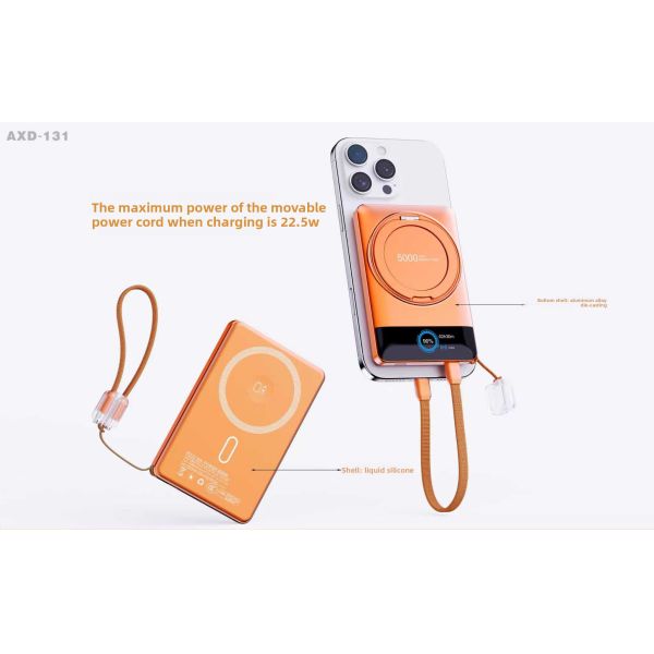 Type C Aluminum Alloy Wireless Magnetic Powerbank 5000mAh 22.5W With LED Screen