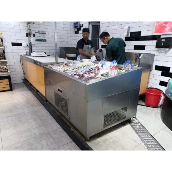 Commercial Top Open  Fish Display Refrigerator Freezer With Corner Design