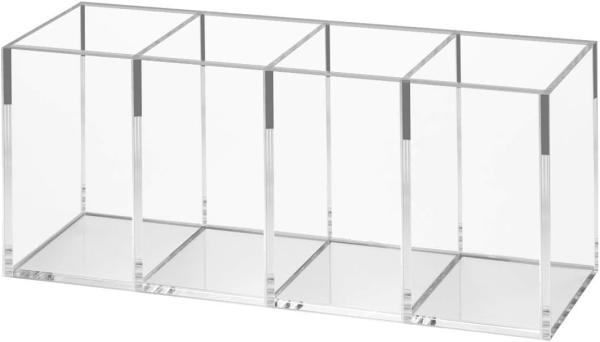 Acrylic Pen Holder 4 Compartments,Clear Pen Holder Organizer Makeup Brush Holder for Office Desk Accessories,Cosmetic
