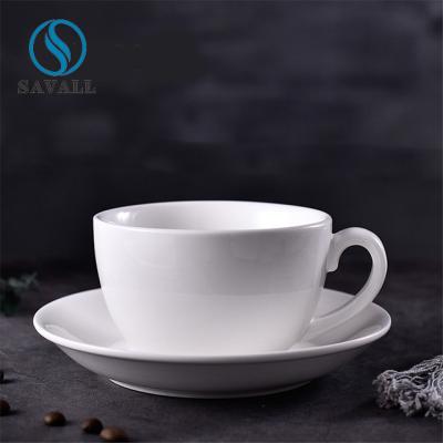 Classic Thick Glaze Porcelain Cups And Saucers For Caterers Canteens