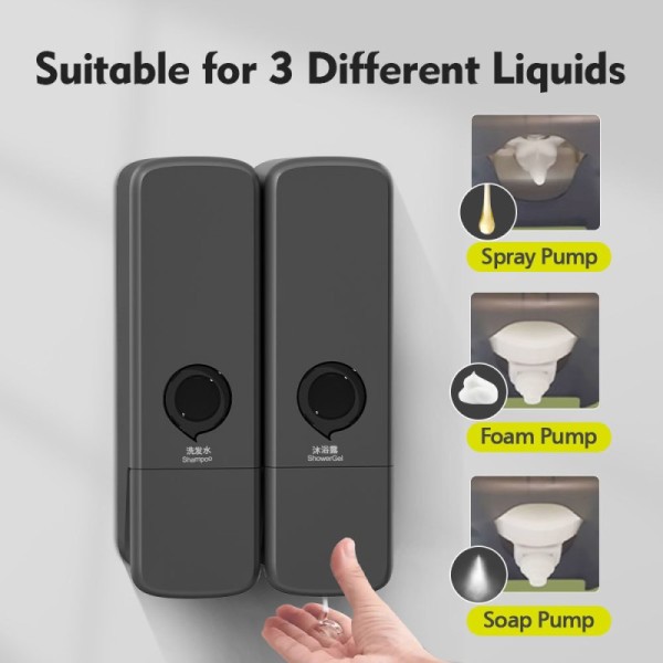 ABS Double Soap Dispenser Wall Mounted For Hospital Home And Office Eco Friendly