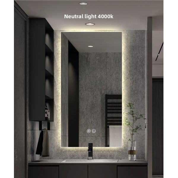 Ultra-Thin Frame Modern Space-Saving Hotels Smart Mirror Rectangle Adjustable LED Light Touch Switch Natural Light Simulation