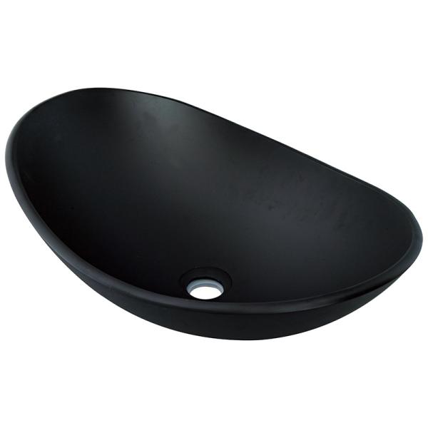 Ingot Shape Acid Matt Black Vanity Basin Bathroom 540mm Length Tempered Glass Easy Clean