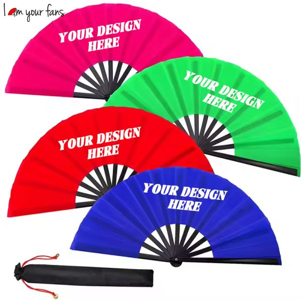 Wholesale Price Large Rave Fan Custom Fan Bamboo Dance Hand Fan for Cosplay/Photoshoot/Promotional Events