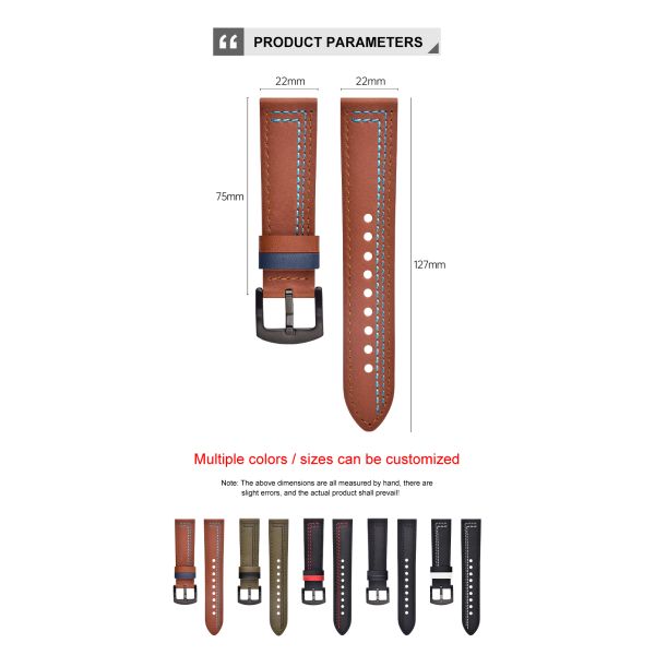 Italian Genuine Leather Watch Strap With Colorful Stitching