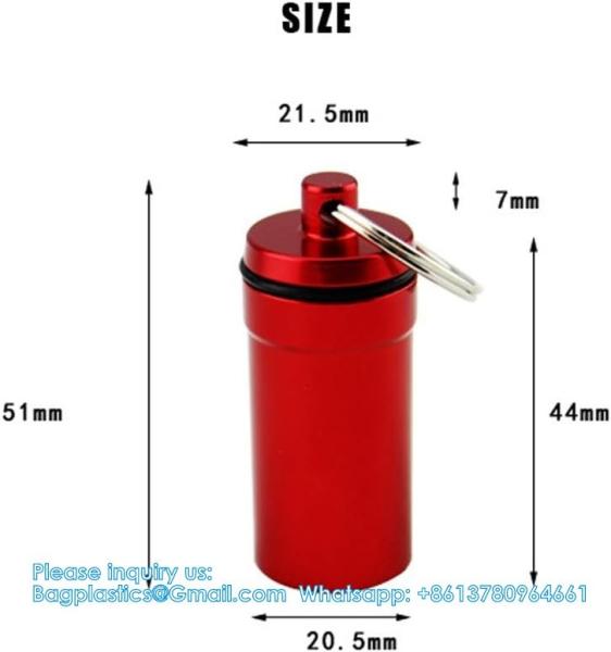 Aluminum Metal Pill Box Case Organizer With Keychain - Outdoor Medicine Bottle Key Ring Small First Aid Drug Holder