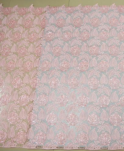 Chemical lace with Red/Pink /Orange Color  + Embroidery Sequin Lace Fabric