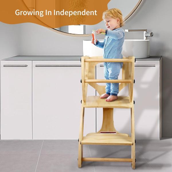 Printing Silk-Screen Printing/Burned Wooden Baby Adjustable Height Kitchen Step Stool with Safety Rails