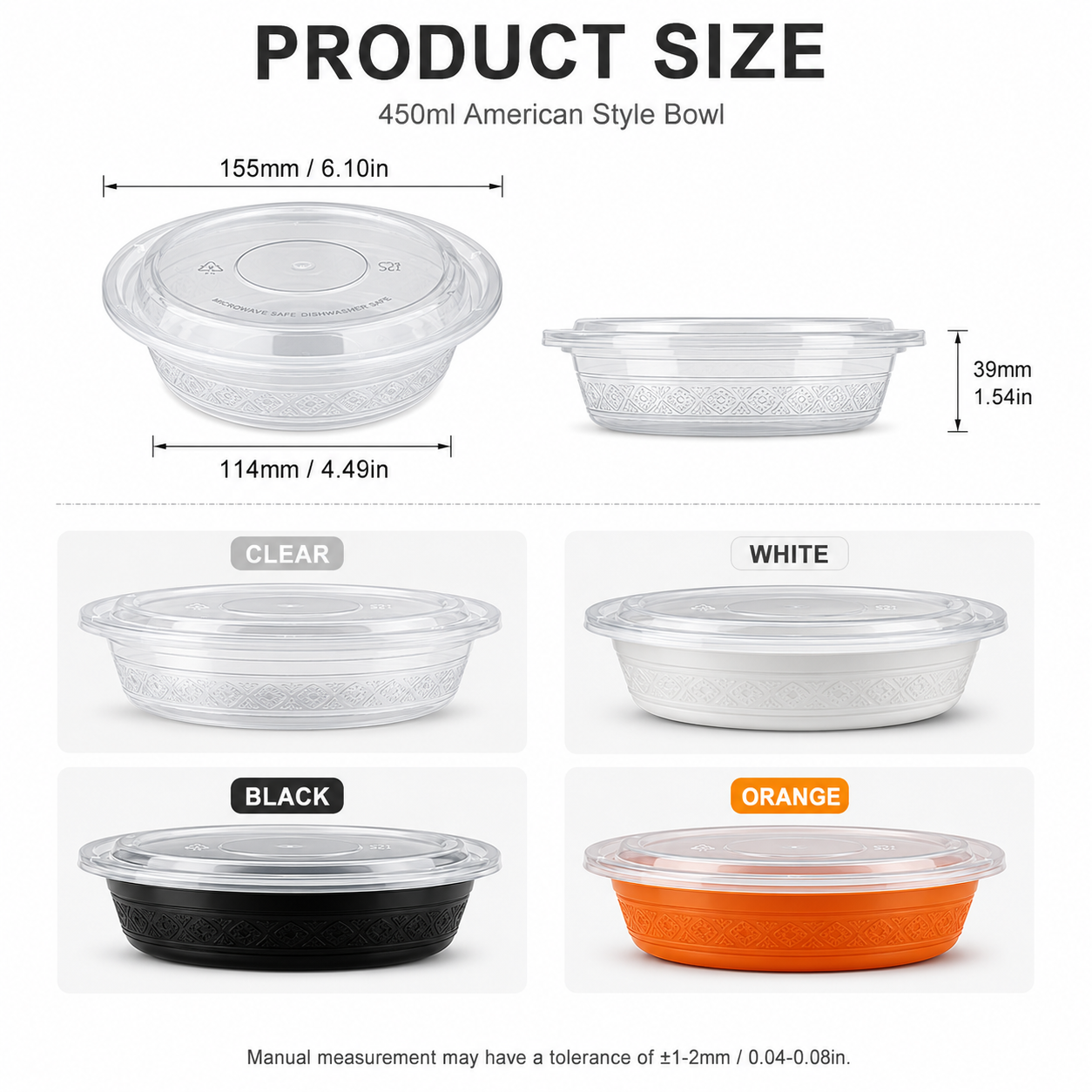 Clear Lid Shallow PP Bowl 450ml Stackable For Sides / Desserts