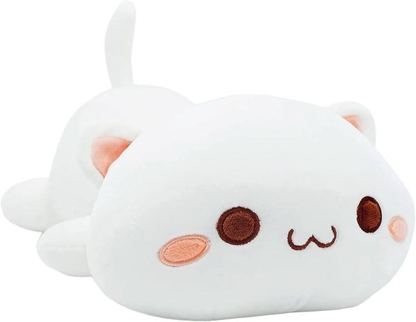 Onsoyours Kitten Cute Plush Toy 25.5  Animal de estimação recheado Kitty Anime Soft Cat Large Plush Pillow para crianças (Branco A, 25.5