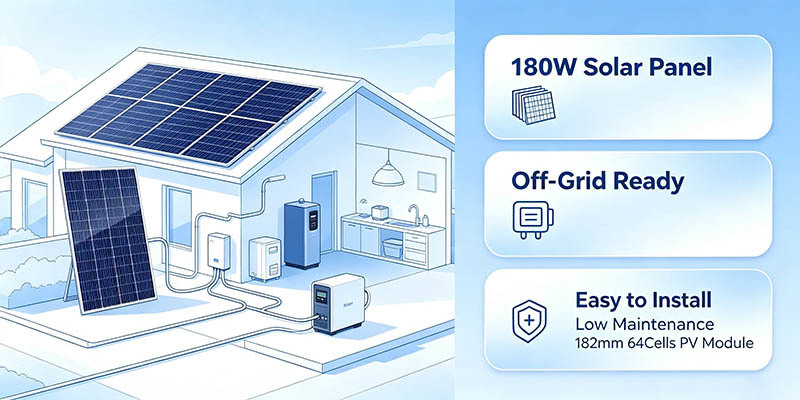 Waterproof IP67 180‑190W Monocrystalline Solar Panel For Garden Light & Security Camera Power