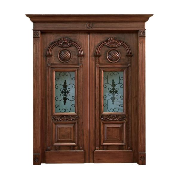 Swing Double Solid Wood Entrance Doors 2.1m Height 6 Layer Painting