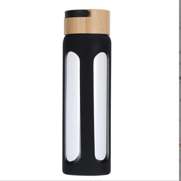 パーソナライズド 550/750ml 高ボロシリケートガラス水瓶 シリコン袖と竹の蓋付き カスタムガラス飲料水瓶 清潔・維持が簡単