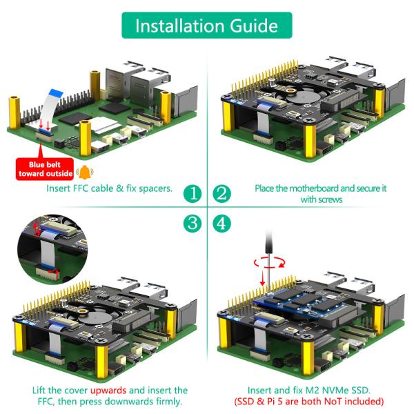 Новая версия 3 в 1 Combo M.2 NVMe to PCIe Adapter с охлаждающим вентилятором и светодиодом автоматического обесцвечивания для Raspberry Pi 5