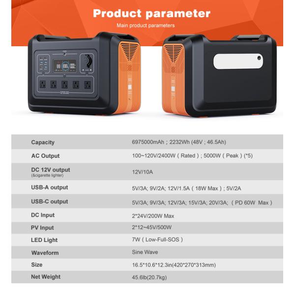 на открытом воздухе располагаясь лагерем портативный банк 48V 2232Wh солнечной энергии 2400W