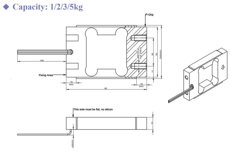 Compact Aluminum Alloy Single Point Load Cell With Multi-Dimension Options WL-119 Side Mounted 1-30kg