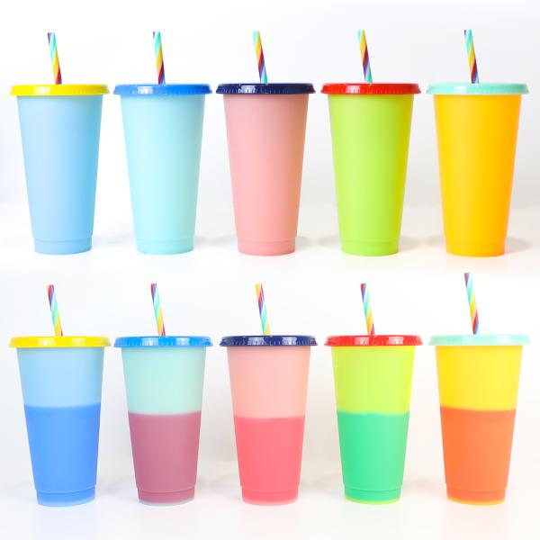чашка 10*6*19cm цвета выпивая стекел 16oz 24oz пластиковая многоразовая изменяя