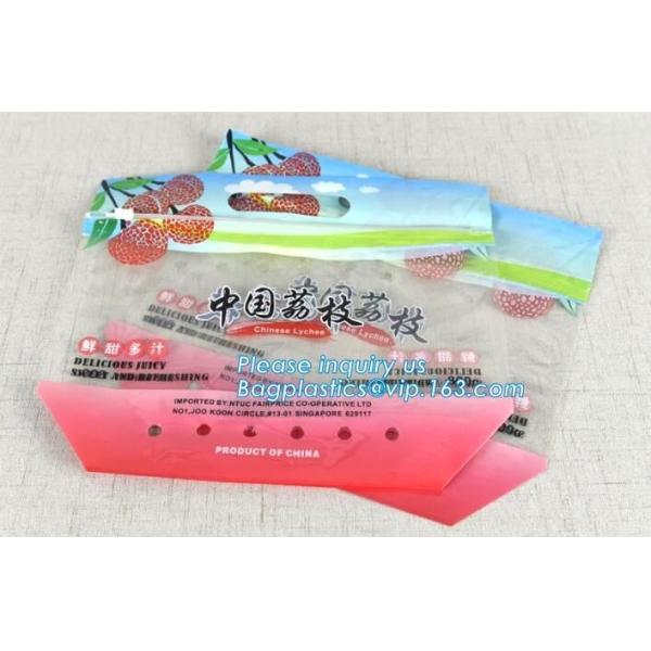 Promotional popular plastic reusable slider zipper food bags, slider ziplock perforated fresh grape packaging bag, fruit