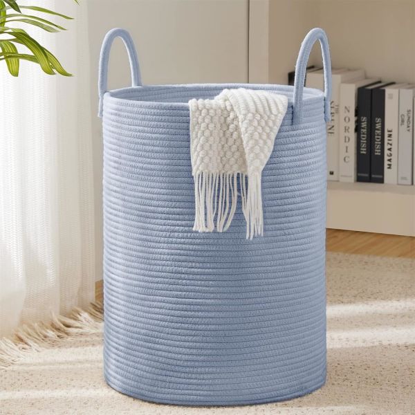 Woven Rope Laundry Hamper Basket, Tall Luandry Basket, Baby Nursery Hamper For Blanket Storage, Clothes Hamper For Laundry In Bedroom-Large-(CUSTOMIZED COLOR, 58L, 72L)