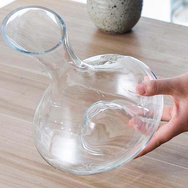 Finely Polished Glass Wine Decanter With Finger Hole Finger Hold Punt