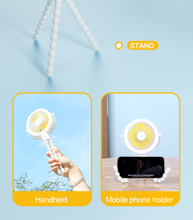 Wholesale Tailor Battery Capacity Flexible Arms Stand Rechargeable USB Portable Octopus Cooling Fan with LED Light