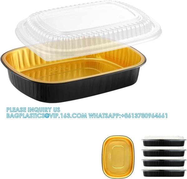 50 Oz Oval Aluminum Foil Pans With Snap-On Lids Take Out Pan With Clear PET Dome Lid 2X Thicker Heavy Duty Reusable