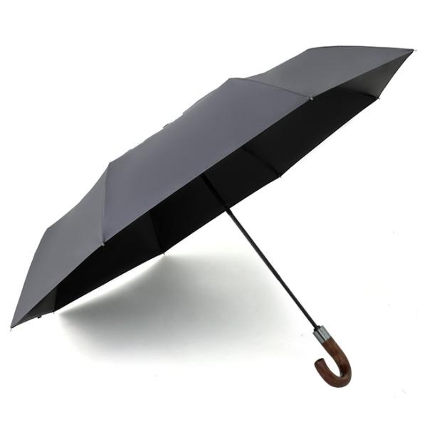 8 Ribs Fiberglass Automatic 3 Fold Umbrella With Wood Handle