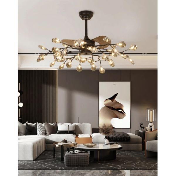 RC dimmable rotated forward and reverse for living room Branch firefly ceiling fan lamp(WH-CLL-66)
