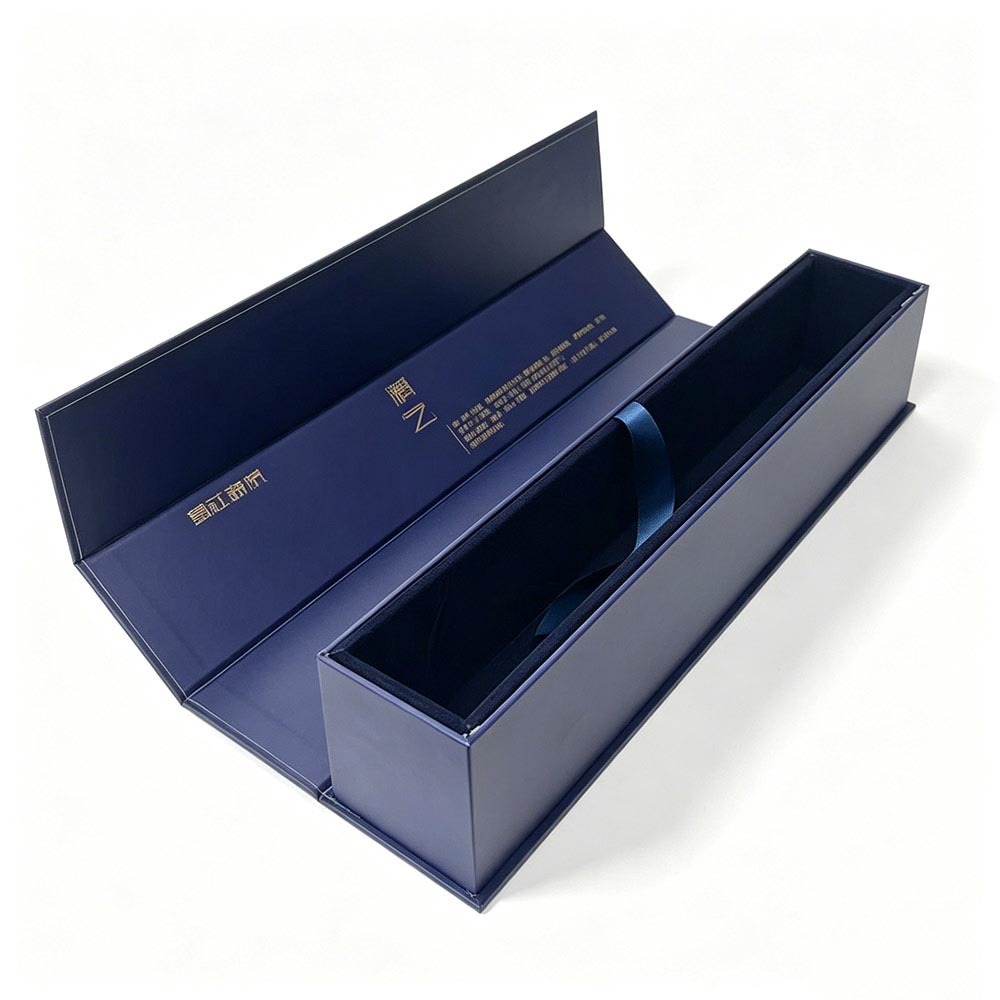 Long Flip Top Rigid Custom Gift Boxes with Gold Foil Flocked Insert
