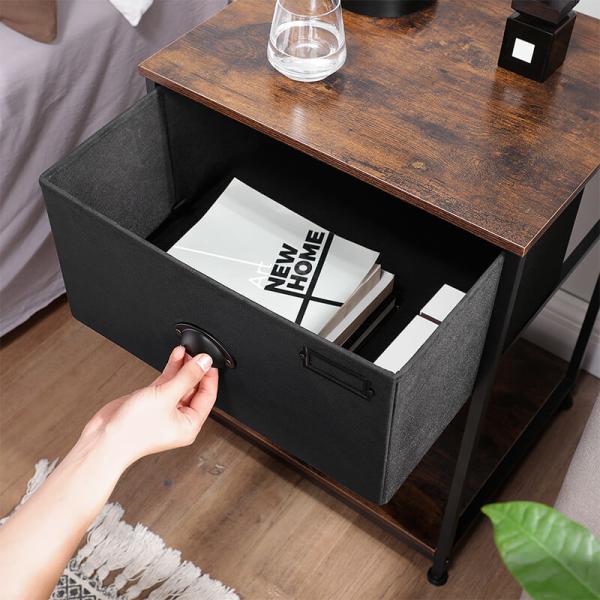 Small Nightstands with Fabric Drawer, Industrial Style Side Table for Bedroom, LVT020B01