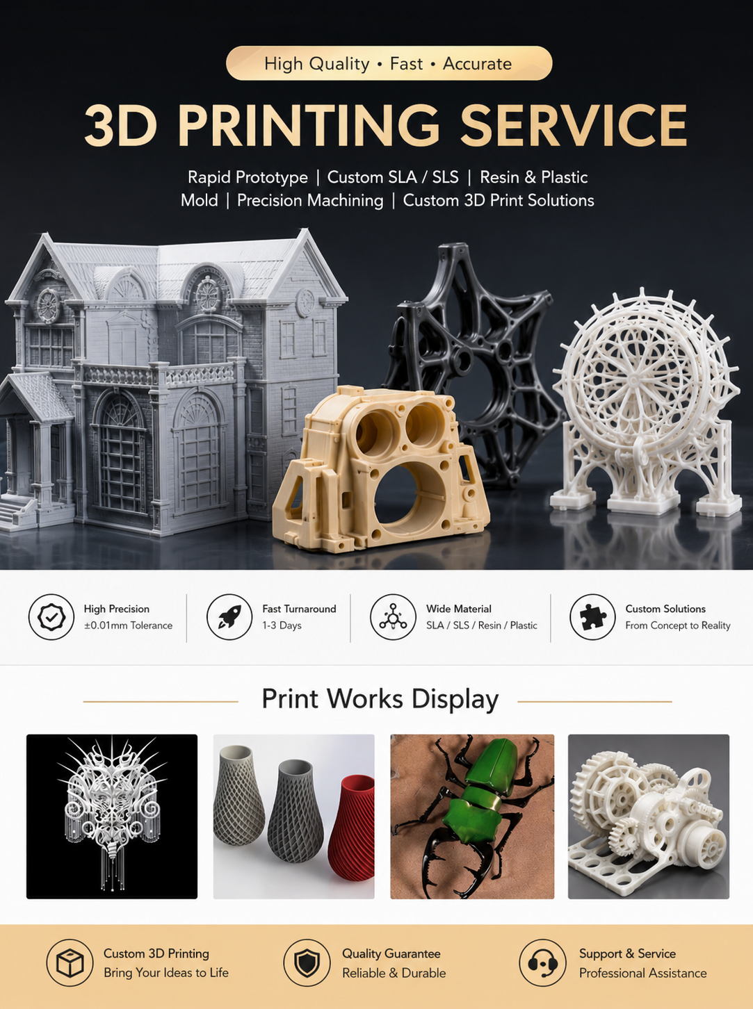 High Precision 3D Printing & Rapid Prototyping Service with ±0.01 mm Tolerance and 1–7 Days Lead Time