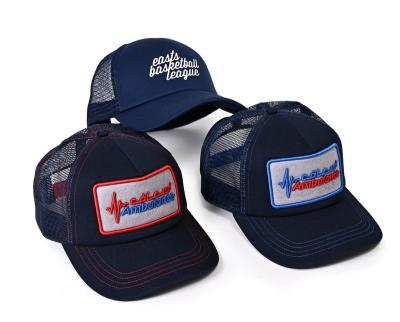 100% Polyester Mesh Trucker Caps With Velcro Patch Curved Brim