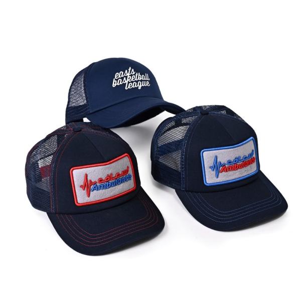 100% Polyester Mesh Trucker Caps With Velcro Patch Curved Brim