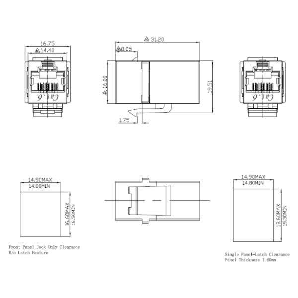 Cat6e Single Port RJ45 Cable Coupler Metal Shielded 8p8c Right Angle