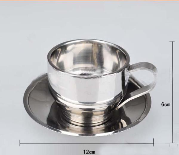 Stainless Steel Tea  Cup With Saucer Double layer Tea Mug 300ml