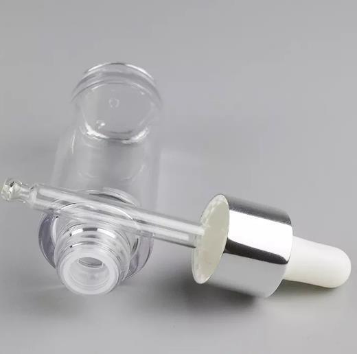 Flat Shoulder Clear Round 20ml Plastic Dropper Bottles For Cosmetics Essence